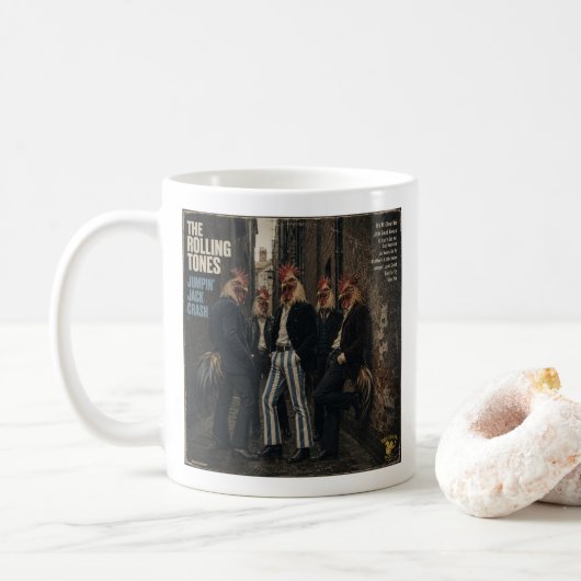 Rolling Tones: eine Parodie Kaffeetasse (Mit Donut)