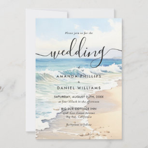 Rolling Waves Ziel Wasserfarbe Strandhochzeit Einladung