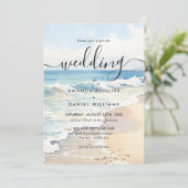 Rolling Waves Ziel Wasserfarbe Strandhochzeit Einladung (Stehend Vorderseite)