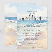 Rolling Waves Ziel Wasserfarbe Strandhochzeit Einladung (Vorne/Hinten)