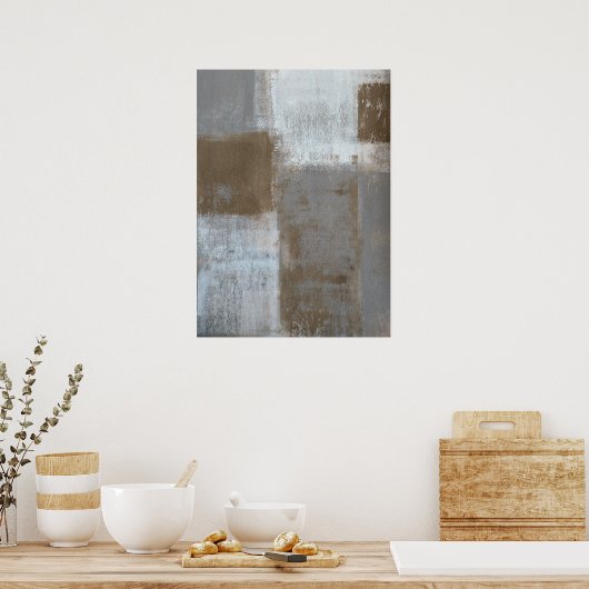 "Rolling with It" Graue und Beige Abstrakte Kunst Poster (Küche)