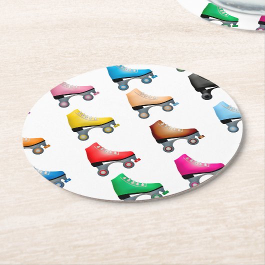 Rollrollen Skate Farbige Muster Retrorollen Runder Pappuntersetzer (Angewinkelt)