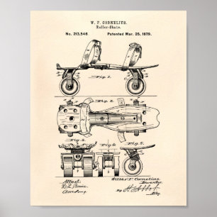 Rollschuh 1879 Patentkunst Altes Papier Poster