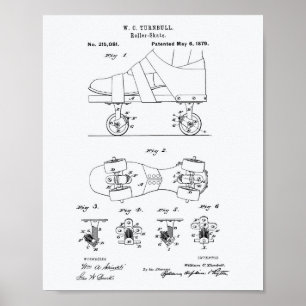 Rollschuh 1879 Patentkunst Weißes Papier Poster