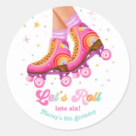 Rollschuh Fahren wir Rollschuh Mädchen Geburtstag Runder Aufkleber