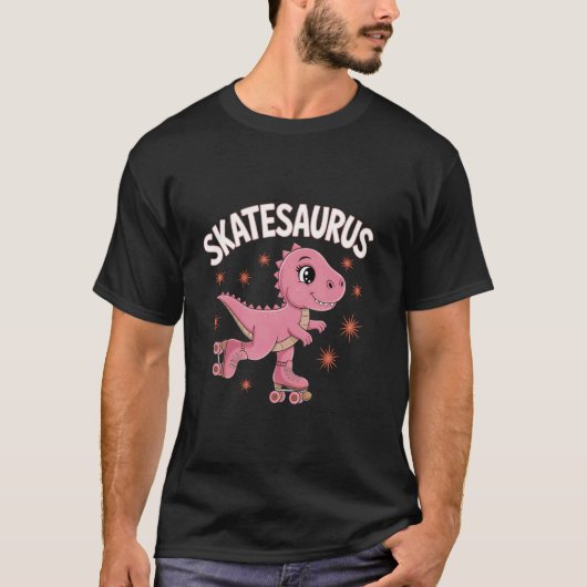 Rollschuh fahrender Dinosaurier T-Rex Skate Dino L T-Shirt (Vorderseite)