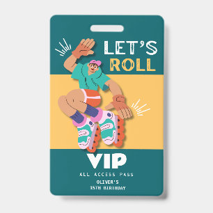 Rollschuh-Jungen-Geburtstags-Einladung VIP Ausweis