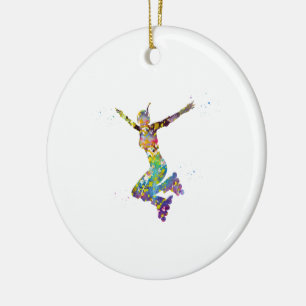 Rollschuh laufendes Mädchen Keramik Ornament