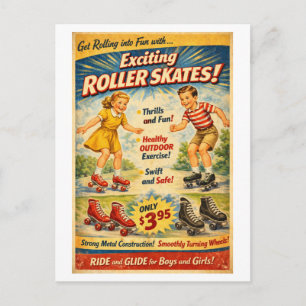 Rollschuhe im Vintage-Stil - Werbung Postkarte