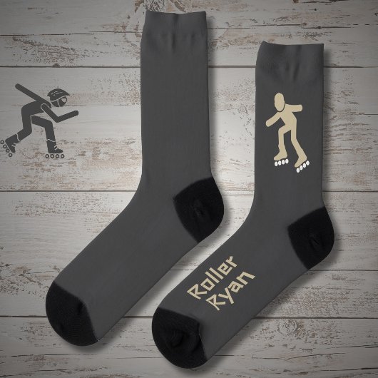 Rollschuhfahren Sand auf Grau mit Text Socken