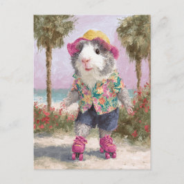 Rollschuhlaufen Guinea Schweinchen am Strand Postkarte