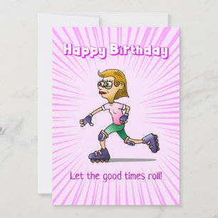 Rollschuhlaufendes Mädchen Pinker Geburtstag Karte