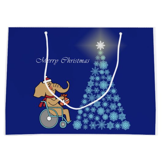 Rollstuhl-Elefant mit Weihnachtsmannmütze Große Geschenktüte (Vorderseite)