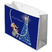 Rollstuhl-Elefant mit Weihnachtsmannmütze Große Geschenktüte (Rückseite Schrägansicht)