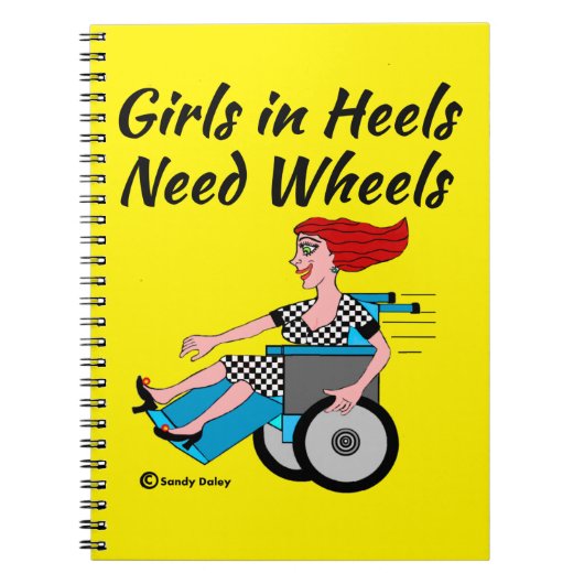 Rollstuhl-Girl-Redhead auf einem Roll-Notebook Notizblock (Vorderseite)