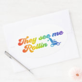 Rollstuhl - sie sehen mich in Retro-Stil Ovaler Aufkleber (Umschlag)