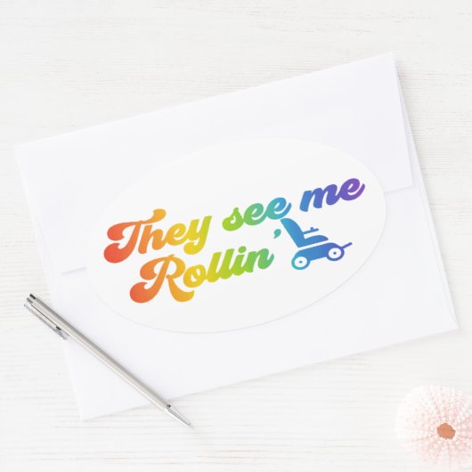 Rollstuhl - sie sehen mich in Retro-Stil Ovaler Aufkleber (Umschlag)