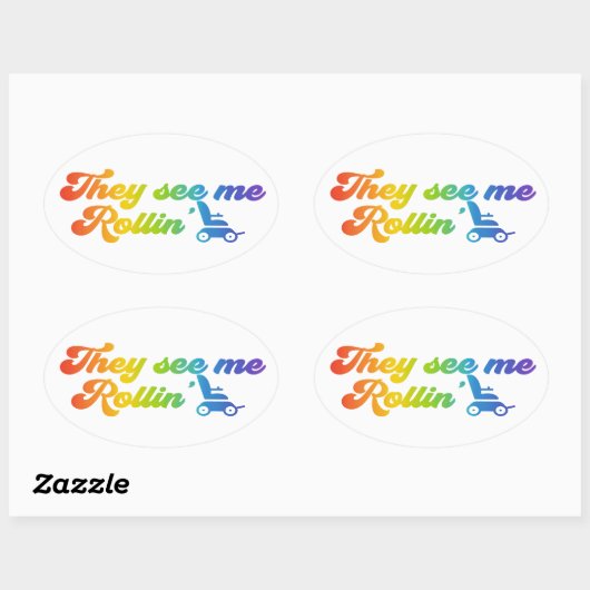 Rollstuhl - sie sehen mich in Retro-Stil Ovaler Aufkleber (Blatt)