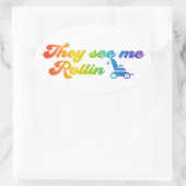 Rollstuhl - sie sehen mich in Retro-Stil Ovaler Aufkleber (Tasche)