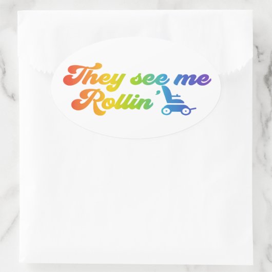 Rollstuhl - sie sehen mich in Retro-Stil Ovaler Aufkleber (Tasche)