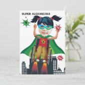 Rollstuhl Superhero Girl 💥 Flying Hero Birthday Einladung (Stehend Vorderseite)