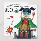 Rollstuhl Superhero Girl 💥 Flying Hero Birthday Einladung (Vorne/Hinten)