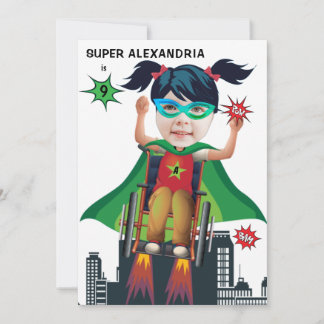 Rollstuhl Superhero Girl 💥 Flying Hero Birthday Einladung