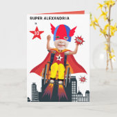 Rollstuhl Superhero Girl 💥 Flying Hero Birthday Karte (Gelbe Blume)