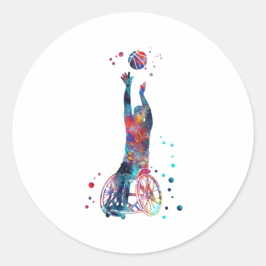 Rollstuhlbasketball Runder Aufkleber (Vorderseite)
