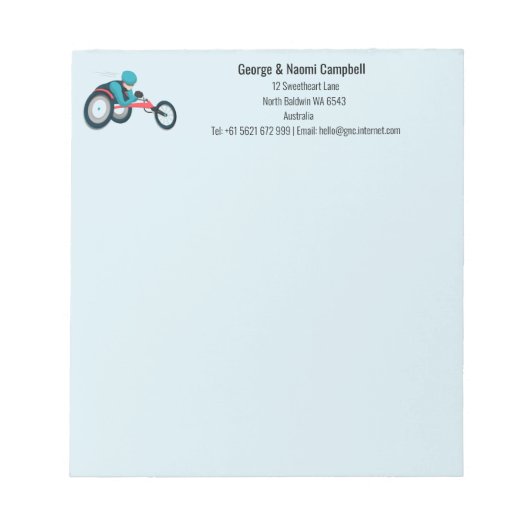 Rollstuhlfahren Notizblock (Vorderseite)