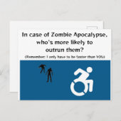 Rollstuhlfahrer entkommen in der Zombie-Apokalypse Postkarte (Vorne/Hinten)