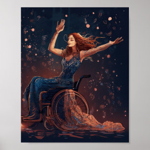 Rollstuhlfahrerin tanzt fröhlich poster