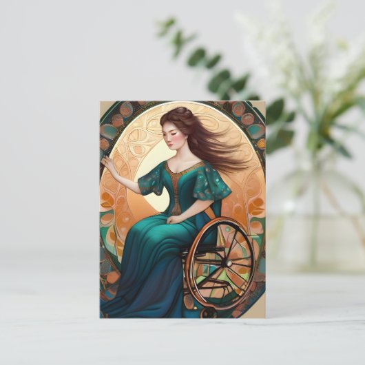 Rollstuhlfahrerin tanzt fröhlich postkarte (Stehend Vorderseite)