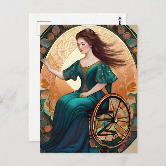 Rollstuhlfahrerin tanzt fröhlich postkarte (Vorne/Hinten)