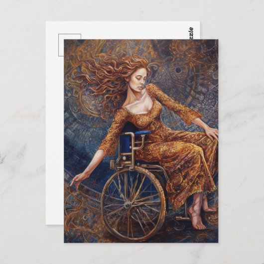 Rollstuhlfahrerin tanzt fröhlich postkarte (Vorne/Hinten)