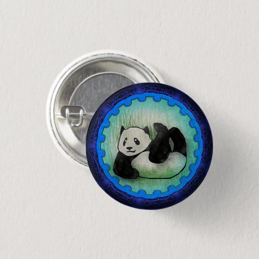 Rolly Polly freundlicher Panda-Kumpel im Blau Button (Vorne & Hinten)