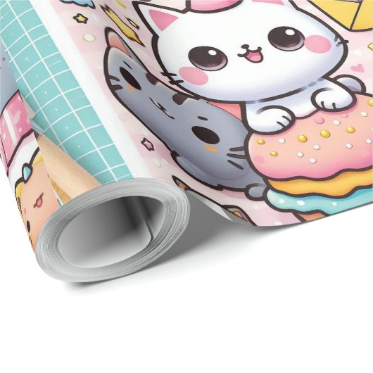 rolo de papel de presente com estampa gatinho geschenkpapier (Rolleneckpunkt)