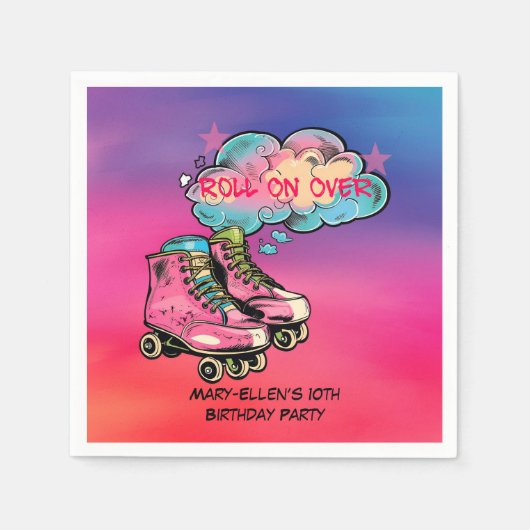 Rolon Over Roller Skate Girl Birthday Party Serviette (Vorderseite)