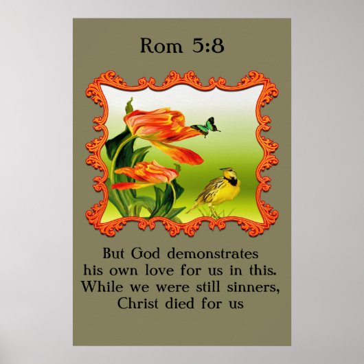 Rom 5:8 Yellow and black canary mockingbird Poster (Vorne)