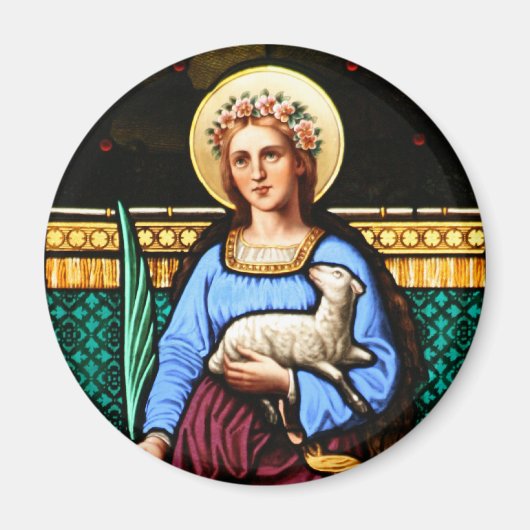 Rom-Agnes mit Lamm und Palmenblatt Magnet (Vorne)