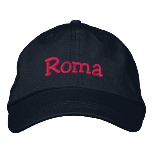 Rom bestickt Baseball Cap Navy Hot Pink Bestickte Baseballkappe (Vorderseite)
