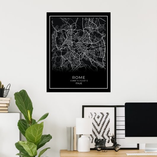 Rom City Map - Rom Black Map Poster (Heimbüro)