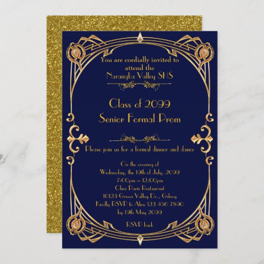 Rom Einladung jedermann, Blue-night, Gatsby-Stil (Vorne/Hinten)