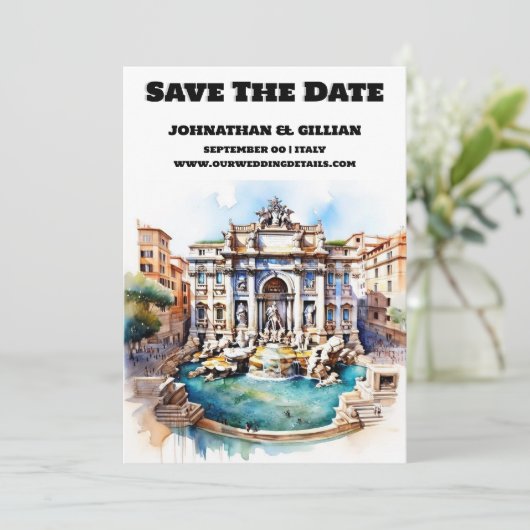 Rom Hochzeit speichern Sie das Datum trevi Brunnen Save The Date (Stehend Vorderseite)