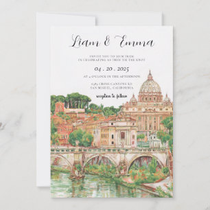 Rom Italien Aquarell-Hochzeit Einladung