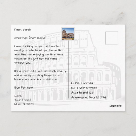 Rom Italien bei Sonnenuntergang Postkarte (Rückseite)