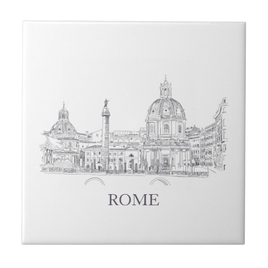 Rom Italien Domes and Obelisk Pen and Ink Sketch Fliese (Vorderseite)