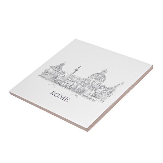 Rom Italien Domes and Obelisk Pen and Ink Sketch Fliese (Seite)