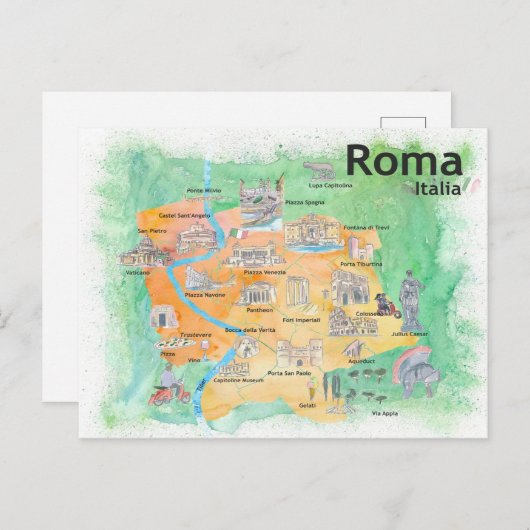 Rom Italien Illustrierte Reisekarte Postkarte (Vorne/Hinten)