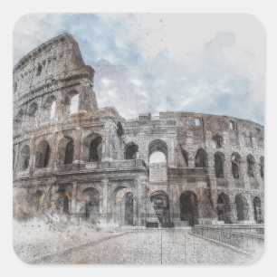 Rom Italien Kolosseum Reise Kunst Vintage Quadratischer Aufkleber